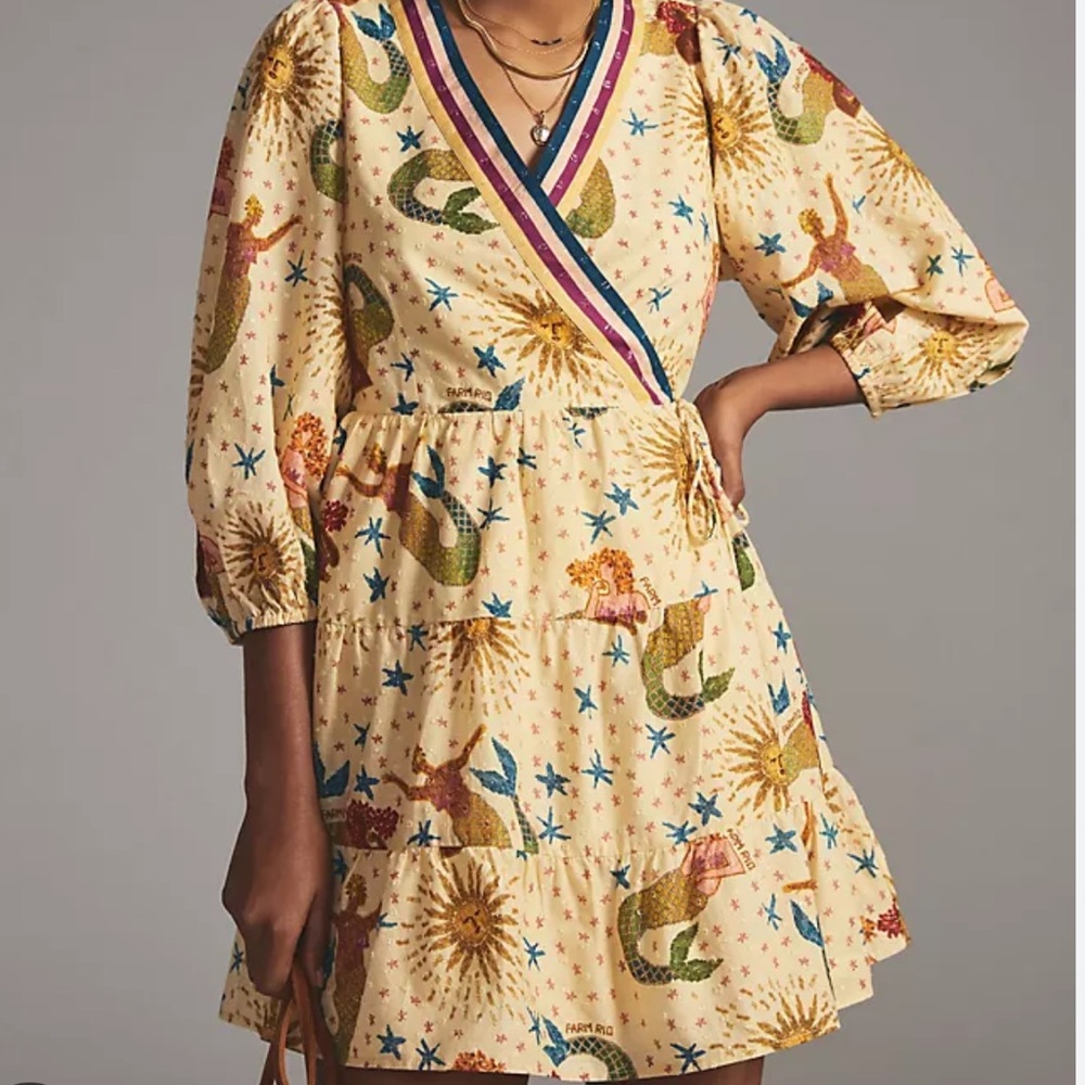 COPY - Farm Anthropologie mermaid print wrap mini dress